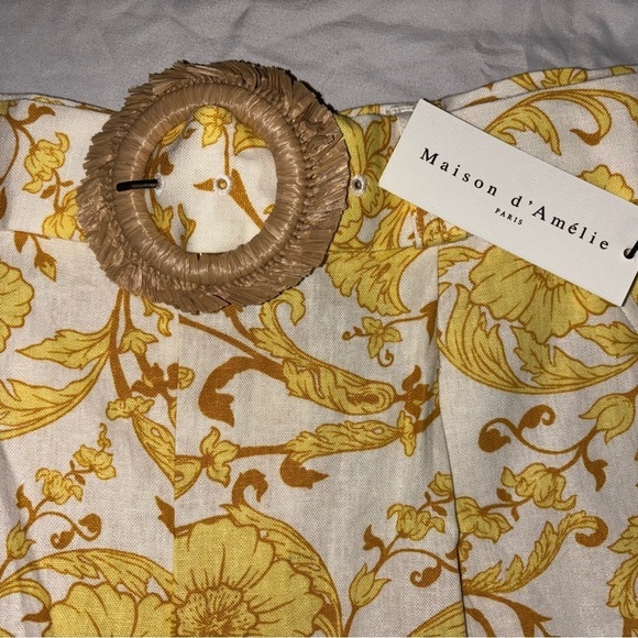 🔥NEW🔥 Maison D’Amélie Paris Designer High Waist Linen Paisley Belt Short size 6 - Picture 3 of 8